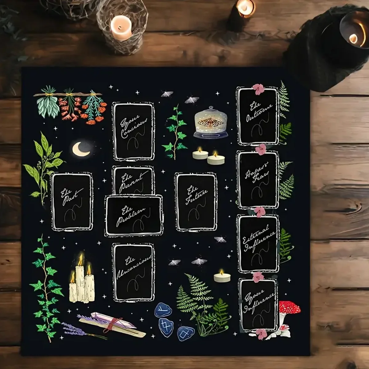 بسيطة بطاقات التارو مفرش المائدة المذبح القماش مع القمر السماء المرصعة بالنجوم الساحرة الأيدي كريستال العرافة القماش التارو حصيرة ديكور بطاقة الوسادة #2