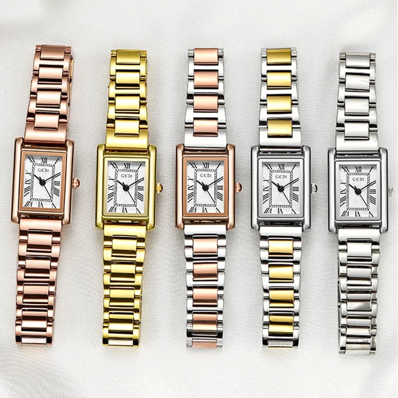 Women Quartz Watch Luxury Rectangle Square Classic Roman Numerals Dial Female Vintage Rose Gold Sliver Watches Ladies Wristwatch