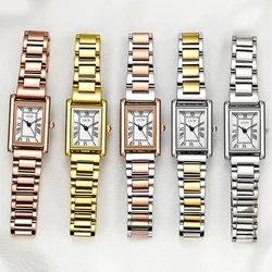 Women Quartz Watch Luxury Rectangle Square Classic Roman Numerals Dial Female Vintage Rose Gold Sliver Watches Ladies Wristwatch