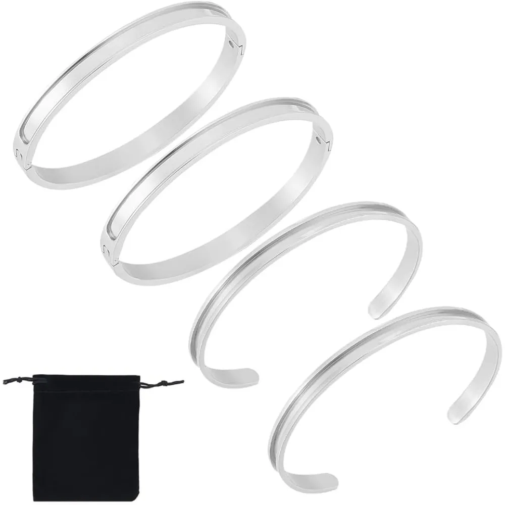 4 قطعة 2 أنماط مخدد الكفة الإسورة 5.1 سنتيمتر الداخلية 201 الفولاذ المقاوم للصدأ الشعر التعادل الكفة سوار معدني فارغ أساور فارغة