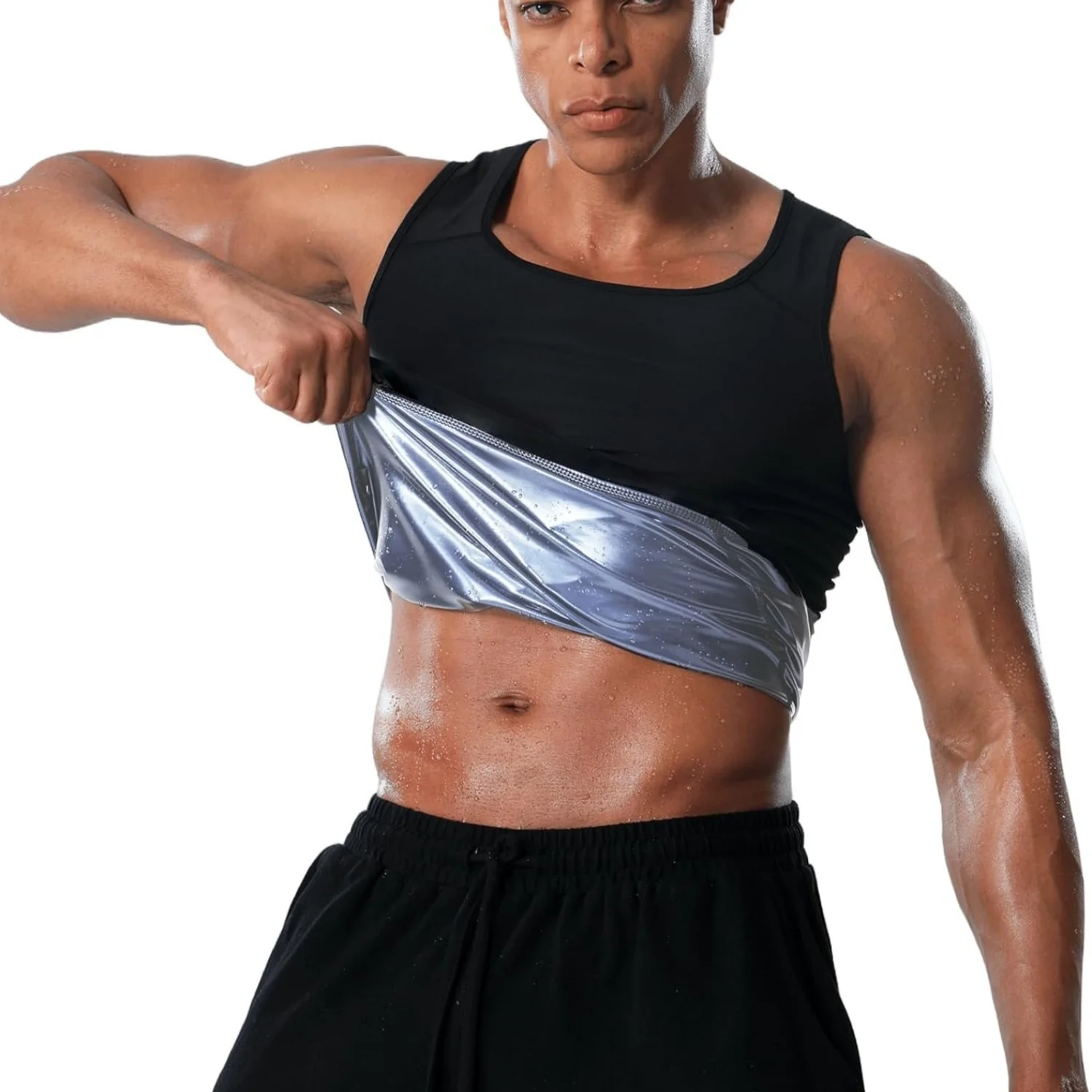 เสื้อซาวน่าสําหรับผู้ชาย, แขนสั้นซาวน่าเหงื่อ Body Shaper Mens ซาวน่าเสื้อกั๊กออกกําลังกายเสื้อกล้าม