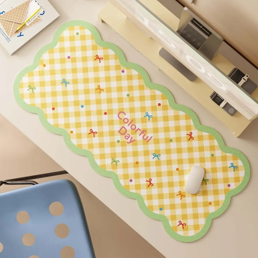 New Non Slip Extra Large Mouse Pad PU Waterproof Computer Desk Mat Sweet Plaid Pattern Desk Pad for Laptop Table