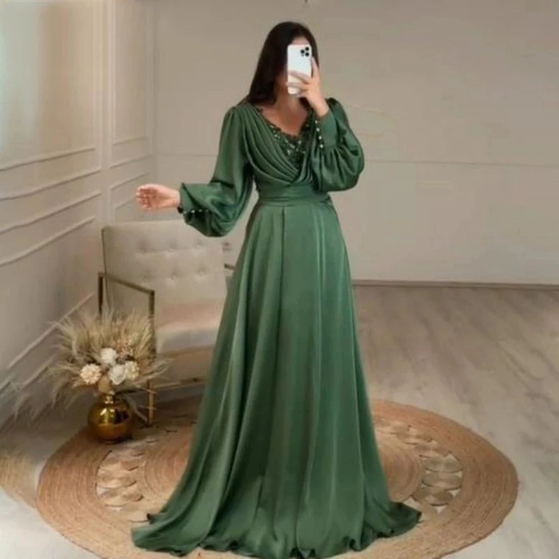 

ANGELSBRIDEP Long Sleeves Evening Party Gowns Vestidos De Festa Sexy V-Neck Applique Beading Formal Mother of the Bride Dresses