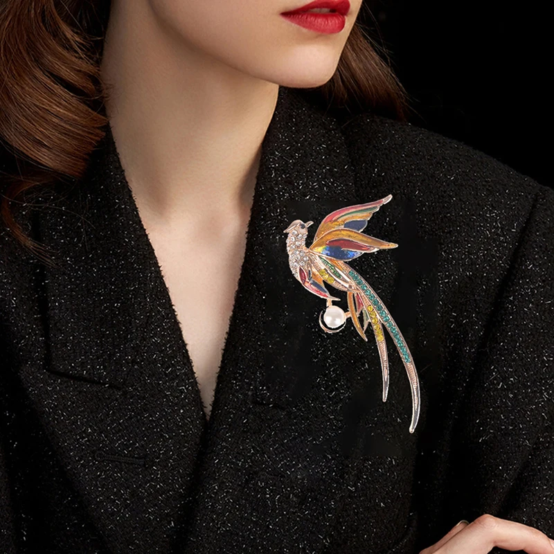 Crystal Phoenix Bird Brooches For Women Enamel Flying Beauty Bird Party Office Brooch Pin Gifts Phoenix Oil Dripping Brooch