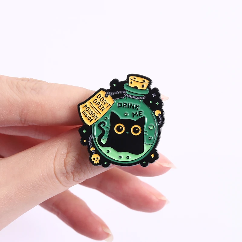 Niedliche Cartoon-Katzen-Kollektion Emaille-Pins Ich mag Katzen & Kaffee Schwarze Katze Void Spinning Loading Metallbrosche Schmuck Großhandel – Detail 9