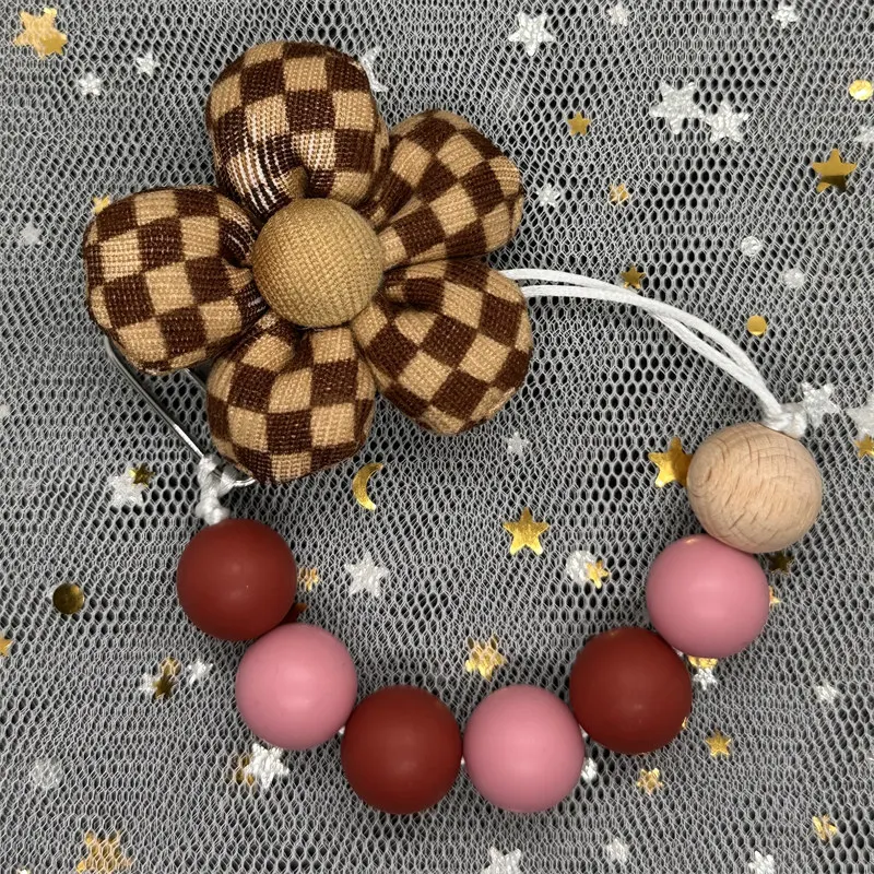 Babyaccessoires Pasgeboren producten Keten Fopspeenclip Jute Bloem Anti Drop Chain Fopspeen Bijtring Clip Siliconen Kinderen Cadeau