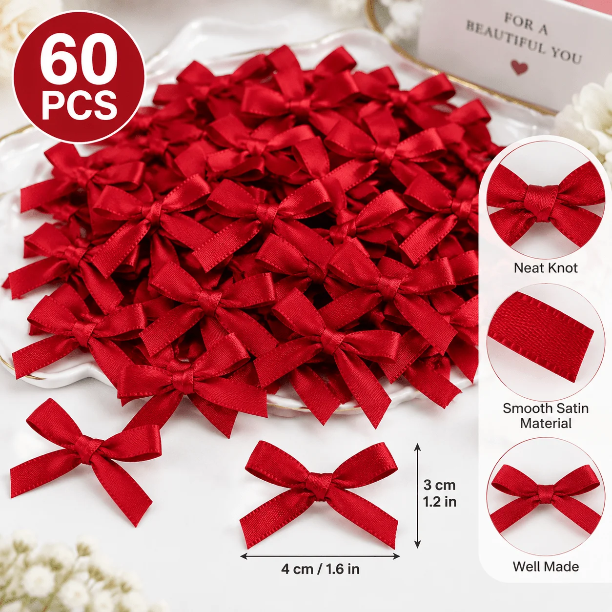 60 fiocchi in raso mini, rossi - Bow Tie Pre Tied recensione e prezzo