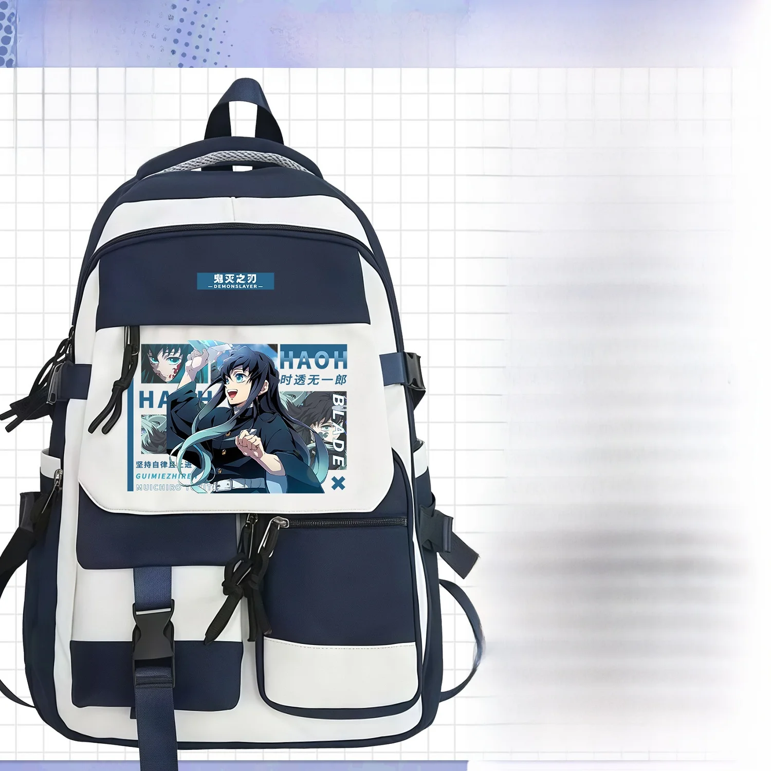 ユニセックス大容量スクールバッグゴーストスレイヤーブレードバックパック中学生と小学生向け韓国風ダブルショルダーバッグ
