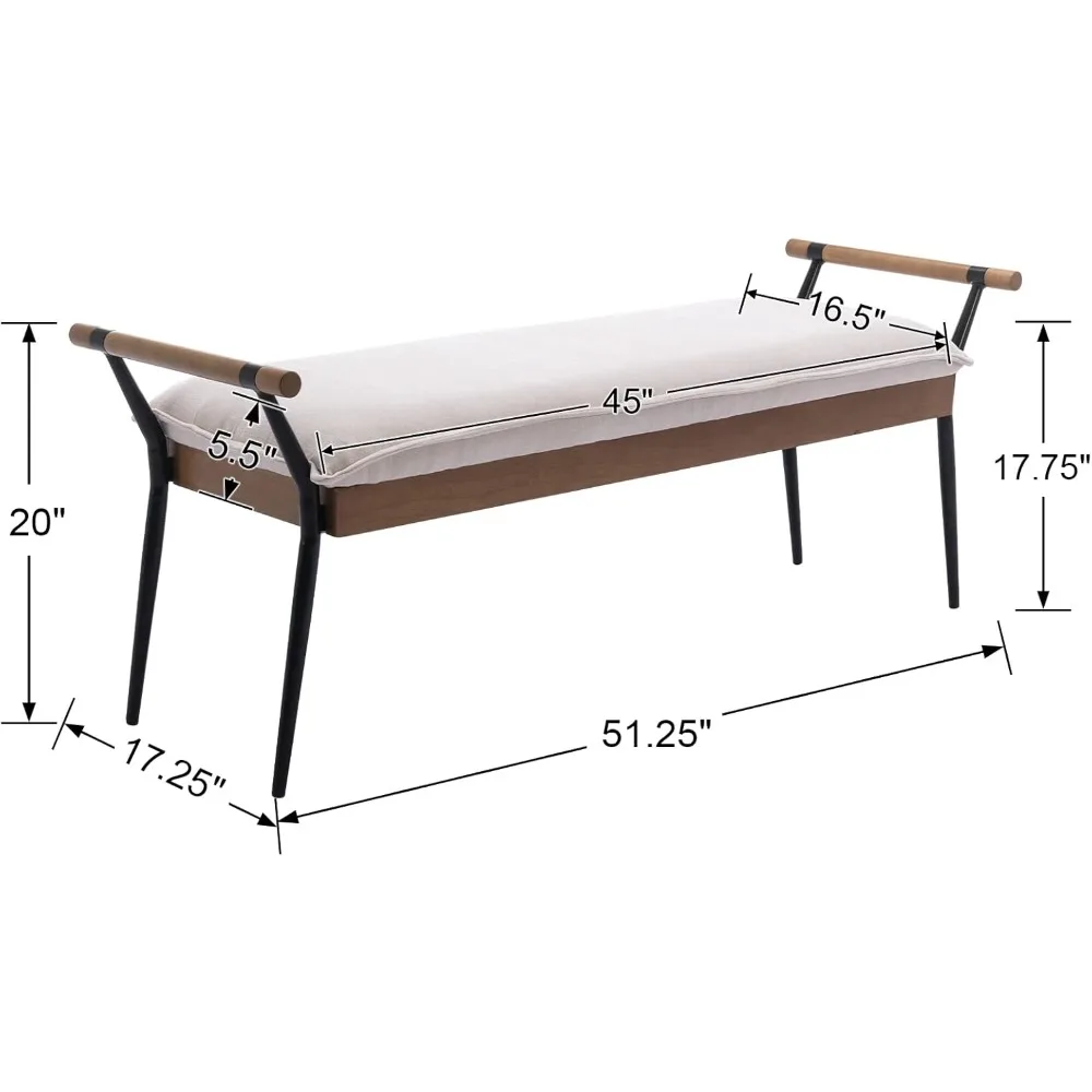

HOME - Modern Chenille Entryway Bench, Upholstered End of Bed Bench with Arms Classic Bedroom Ottoman Bench with