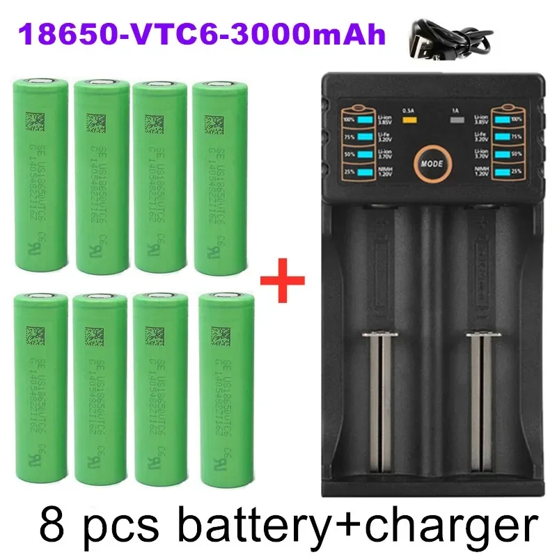 100% new original 3.7V 3000 MAH Li ion 18650 battery for SONY US18650 VTC6 3000 mah 18650 battery 3.7V +1pcs Battery charger