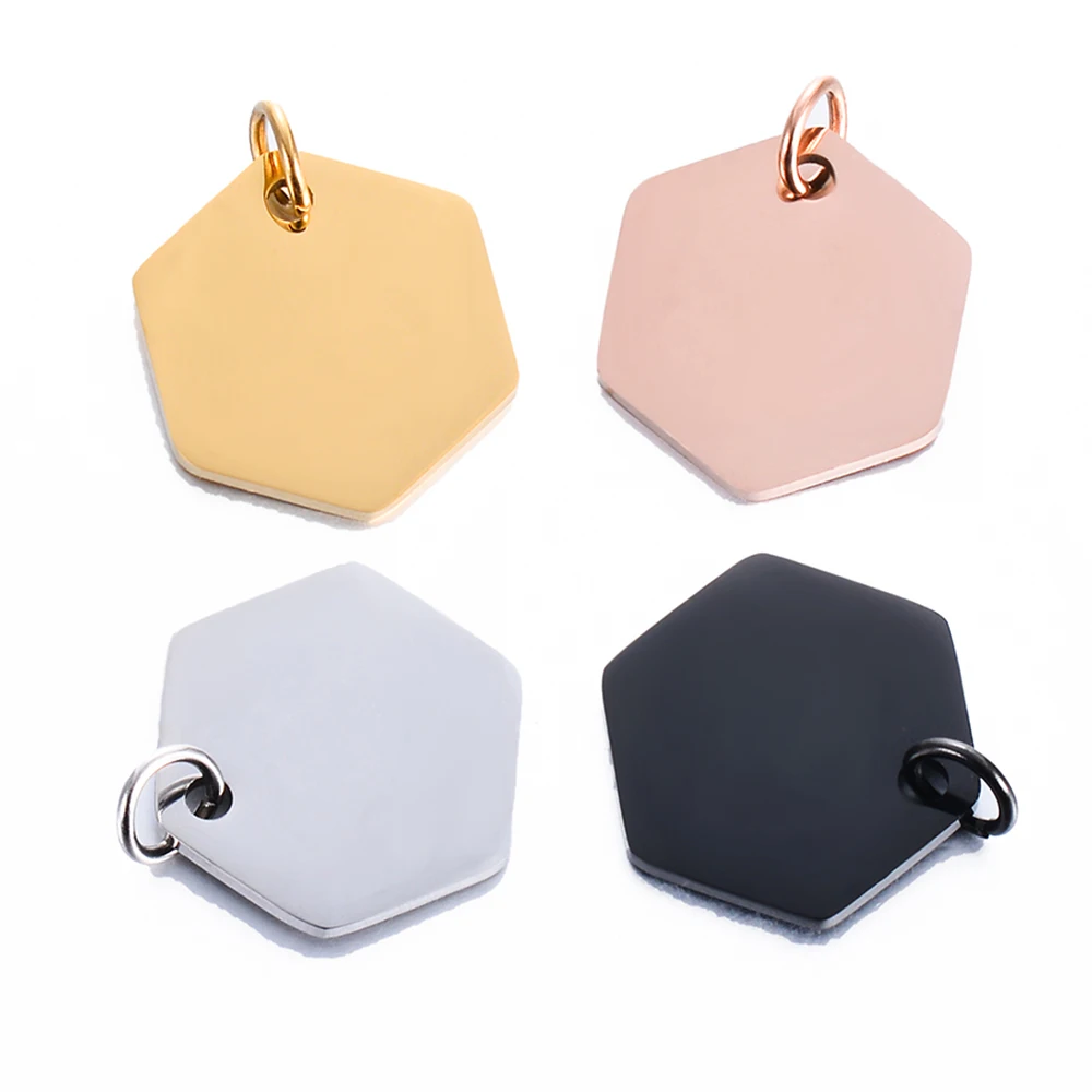 5Pcs/Lot Stainless Steel Hexagon Pendant Polishing Metal Blank ID Tag Dangle Charms Bracelet Necklace Jewelry Making