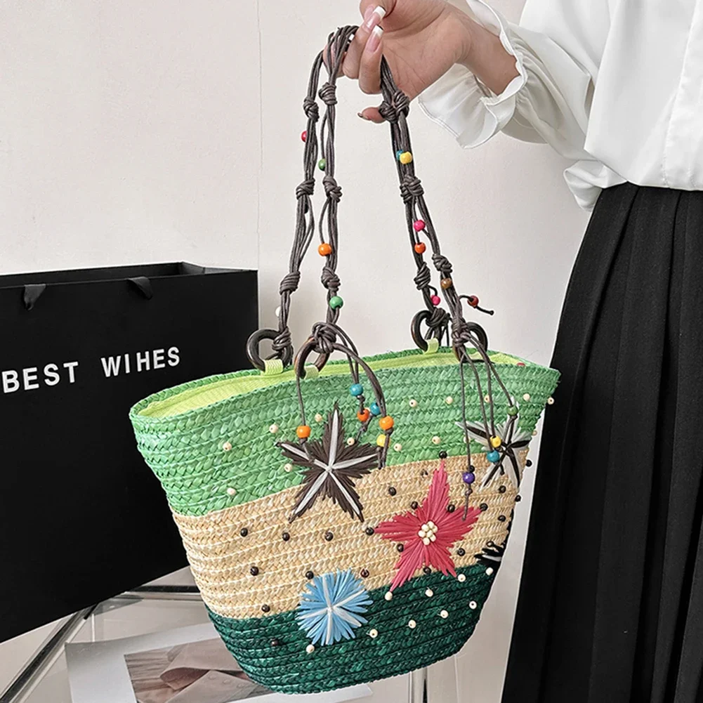 Starfish Hand-Woven Bag Hand-embroidered Beaded Bohemian Straw Bag Summer Fashion Casual Simple Elegant for Travel Vacation