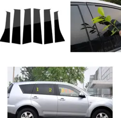 For Mitsubishi Outlander 6Pcs Car Door Window Pillar Posts Trim Covers Sticker 2006 2007 2008 2009 2010 2011 2012