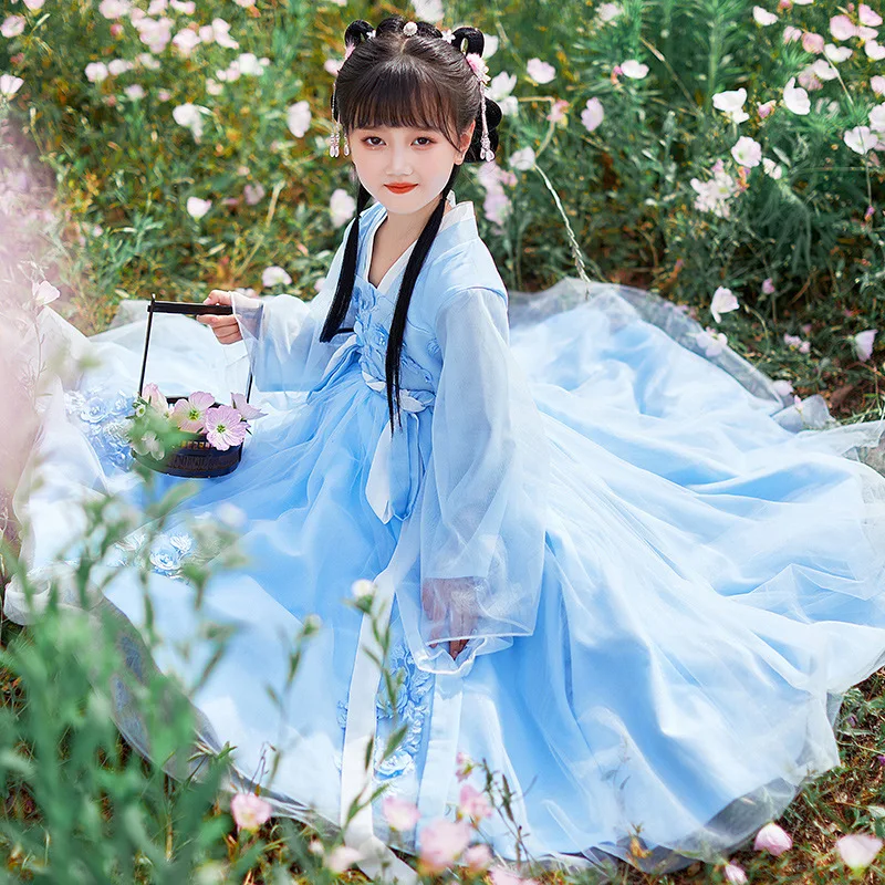 

Kids Chinese Hanfu Dress Set Lovely Girl Maxi Dress Chinese Ancient Children Embroidery Dress Costume For Shooting Graduation