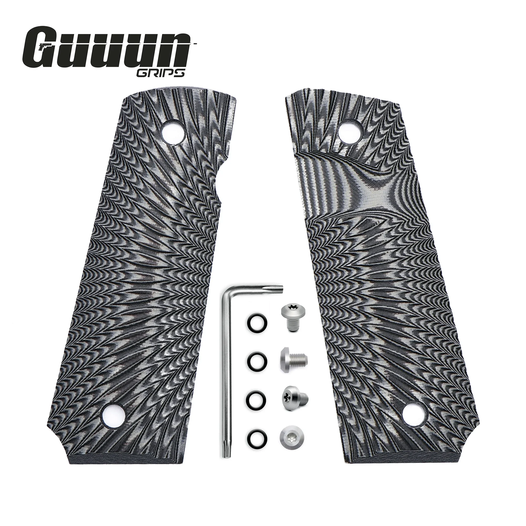 Guuun G10 Grips for 1911 Slim Grips G10 Ambi Safety Cut Big Scoop Sunburst Texture