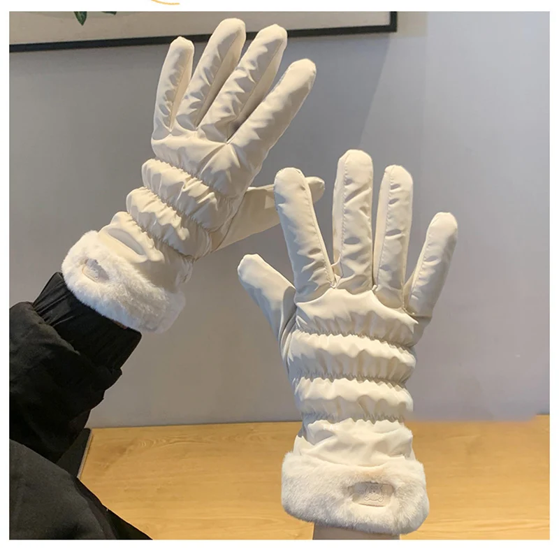 Guantes elegantes a prueba de viento para mujer, manoplas impermeables para pantalla táctil, dedo completo, esquí, color negro, a la moda, novedad