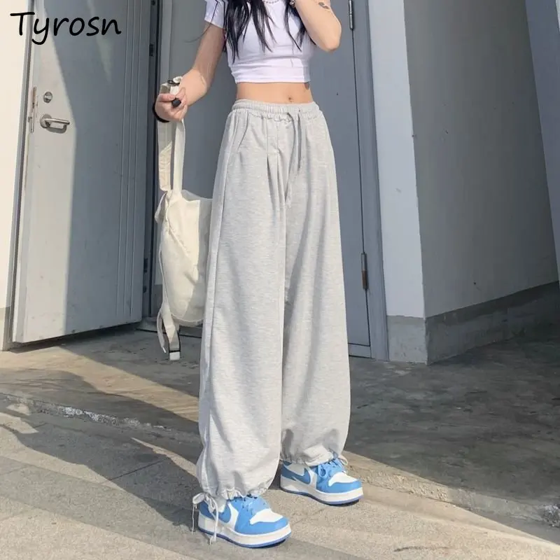 

Pants Women Solid Loose Fashion Simple Sporty Leisure All-match Summer High Waist Tender Students Daily Korean Style Design Cozy