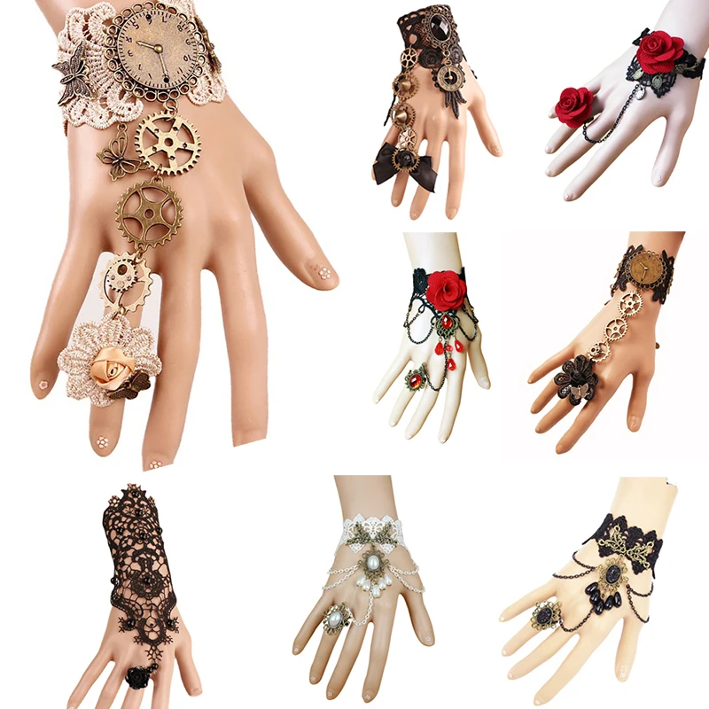 Women's Vintage Steampunk Gloves Wrist Cuff Gear Girls Victorian Bracelets Costume A Bracelet Jewelry Accessories Lace Handwear