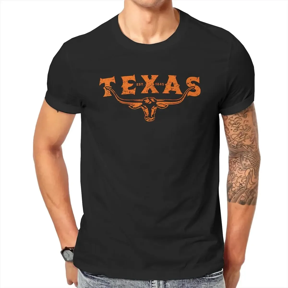 Summer Tees Unique Texas Longhorn Bull Vintage Distressed Icon Texan Pride T-Shirts Men Short Sleeve Tee Shirt New Arrival Tops