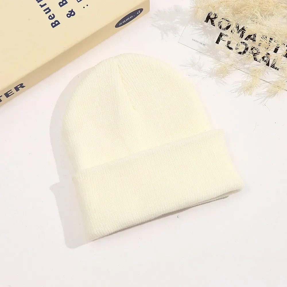 0-3Y Newborn Warm Crochet Hat Winter Knitted Beanie for Baby Knit Gorros Acrylic Wool Hat Candy Color Fold Brim Skullcap Ski Hat