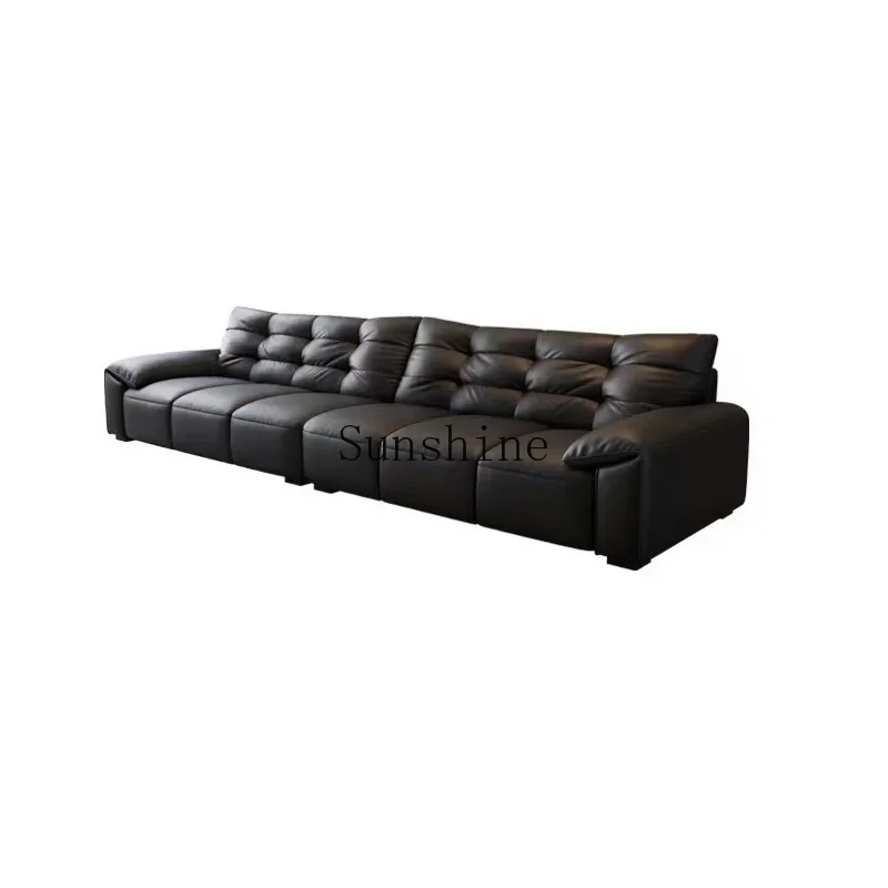 Italian minimalist elephant ears leather sofa modern living room small apartment black high backrest