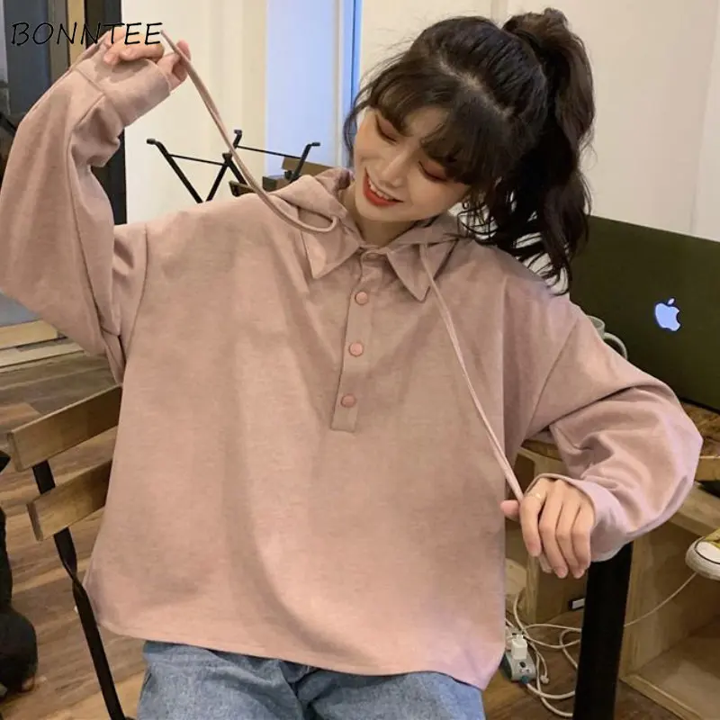 

Hoodies Women Kawaii Students Loose Casual Streetwear Ulzzang Solid Holiday All-match Spring Simple Classic Sporty Daily Popular