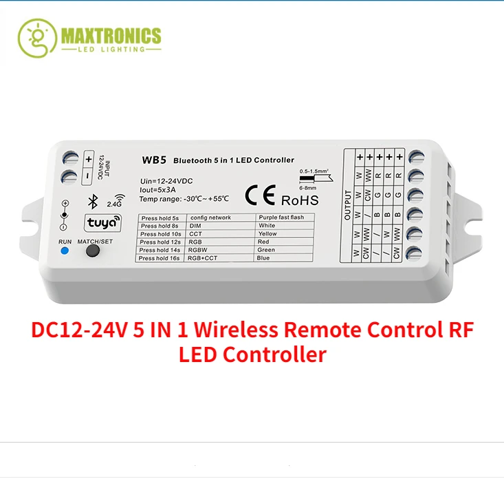 Hot WB5 Tuya 5 IN 1 Controller LED Bluetooth Wireless RF DC12-24V Per RGB RGBW RGB + CCT Temperatura di colore Striscia LED monocolore