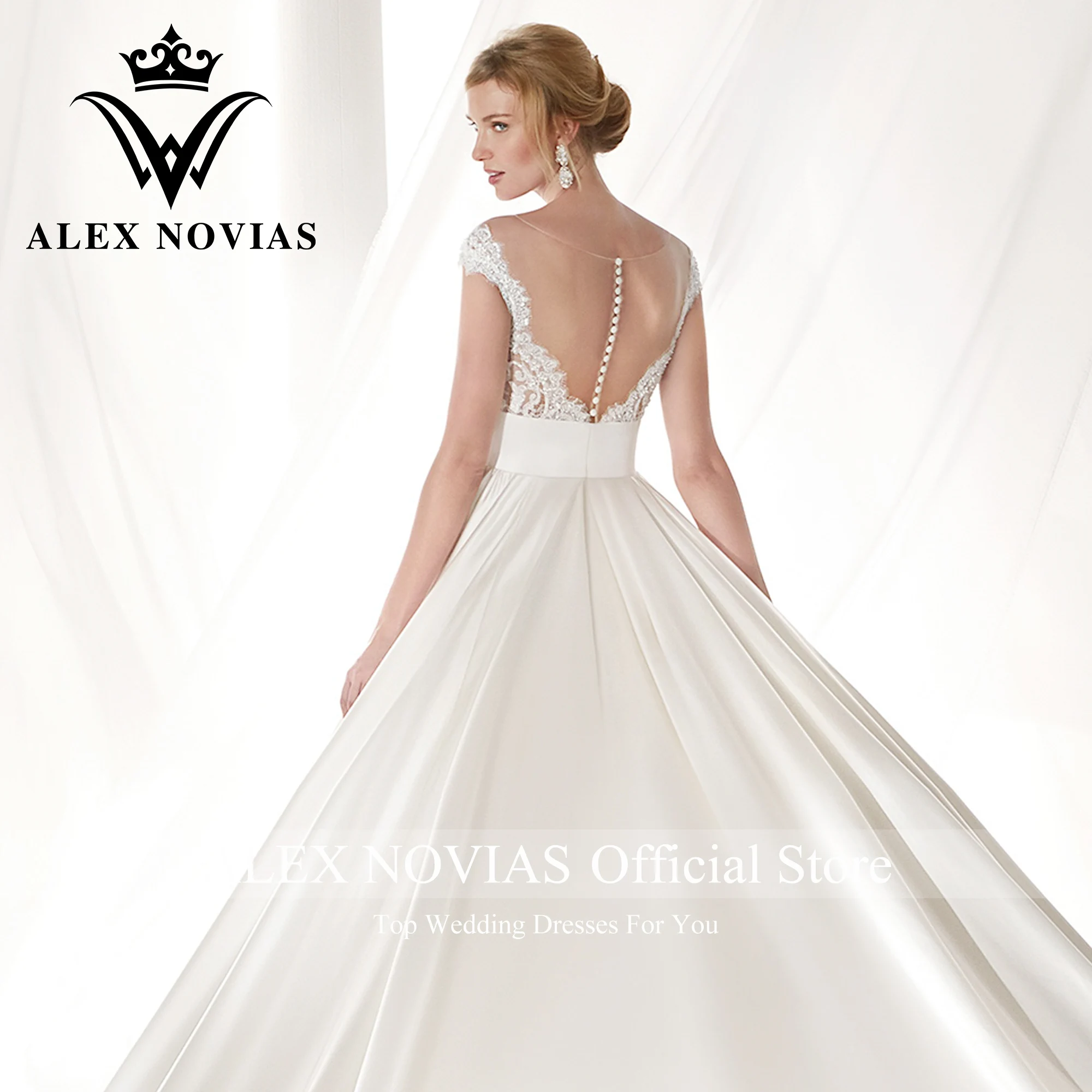 Robe De mariée en Satin avec poches, Illusion d'alex NOVIAS, manches courtes, col en v, 2023