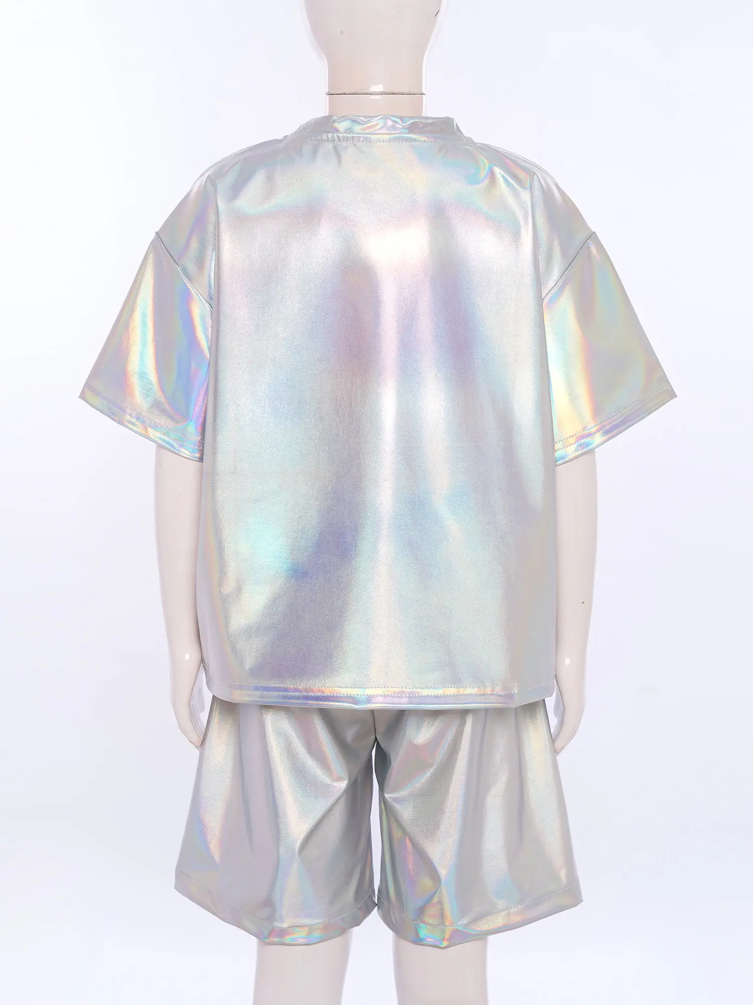 أزياء أطفال بنين الهيب هوب رقص الجاز الزي قصيرة الأكمام لامع تي شيرت مع جيوب حزام مطاط السراويل أداء مجموعات #3