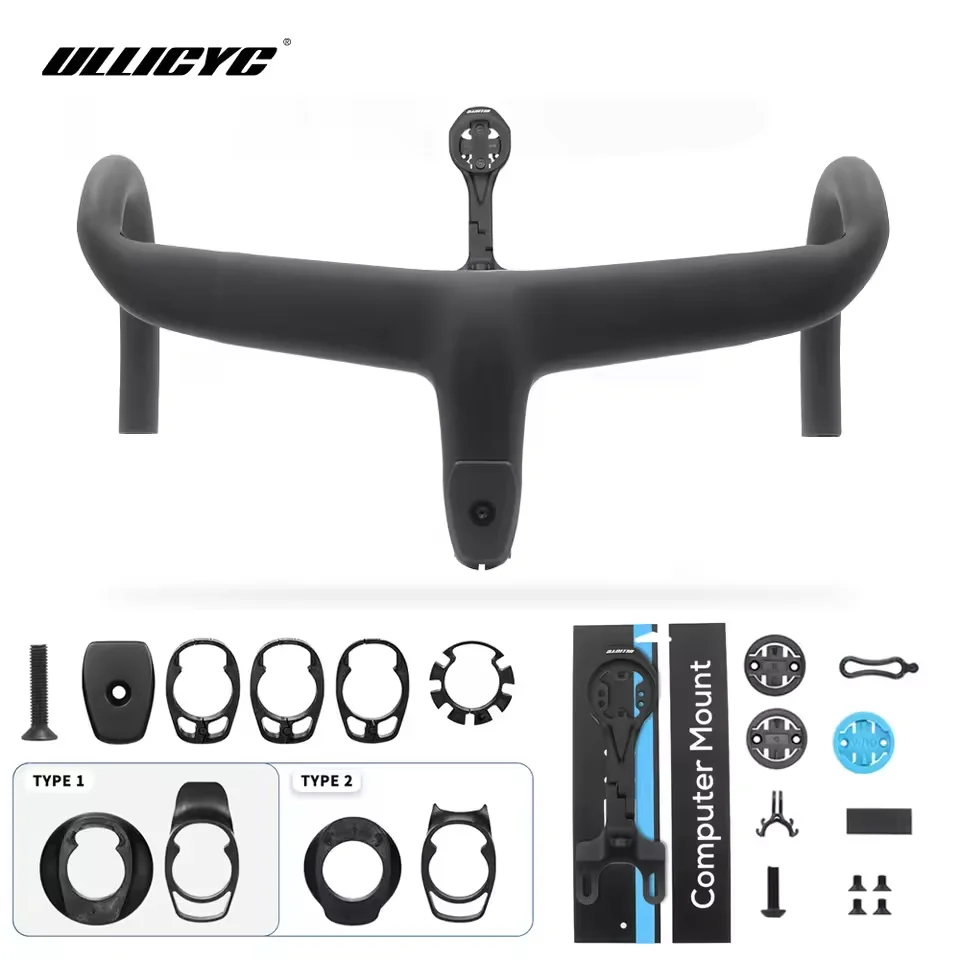 no logo Carbon Cockpit Full Internal cable Bike Cockpit Road Bicycle Handlebar Di2 Integrated Handlebar 360mm Cockpit With Mount