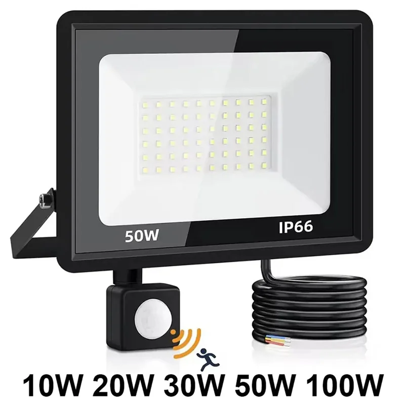 Abko-detector de movimento led holofote 50w ao ar livre com farol externo foco iluminação eua plug detector lâmpada
