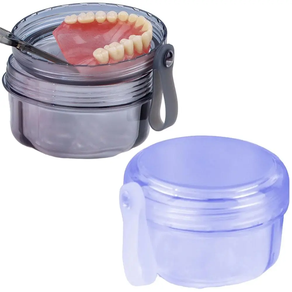 Impact-resistant Denture Cleaning Box Leakproof Food Grade Denture Soaking Cup Silicone Handle Large Capacity False Teeth Holder