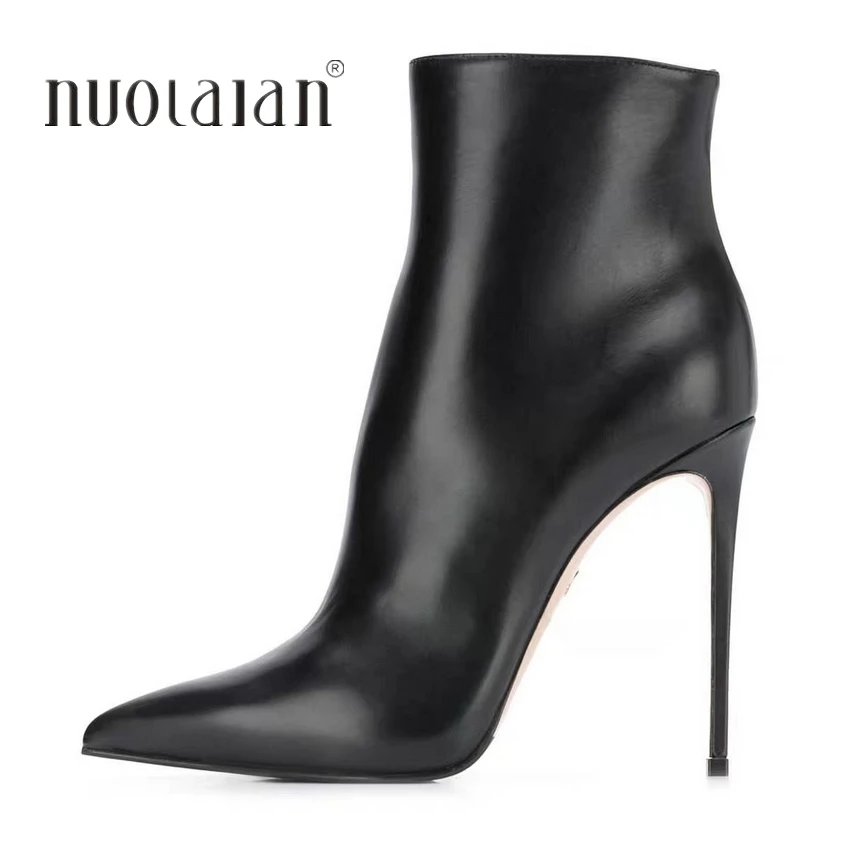 2023 New Women High Heel Ankle Boots Black Leather Thin Heel Sexy Ins Winter Woman Shoes Party Ladies Footwear Size 35-42