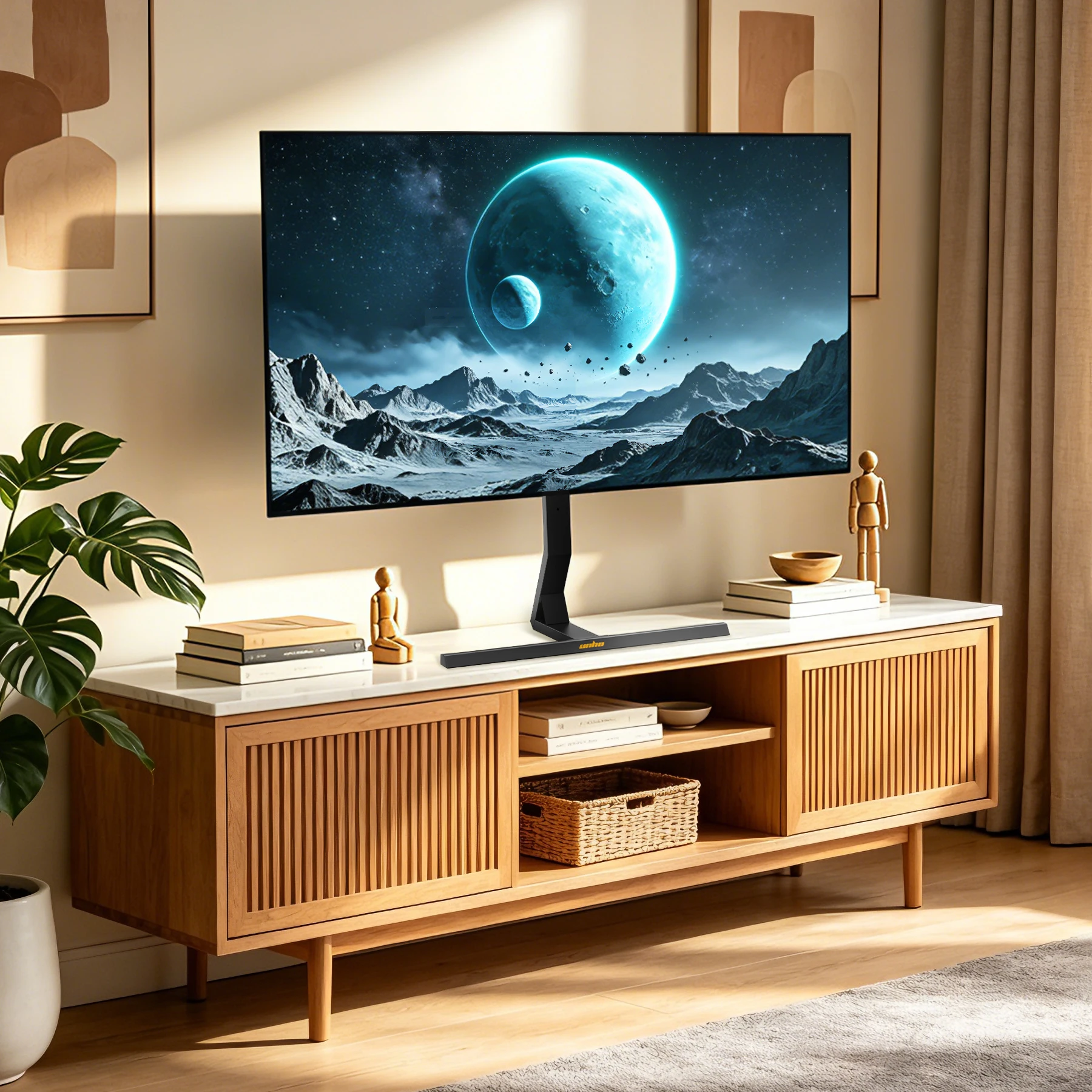 Höhenverstellbarer Schwenkbarer Desktop-TV-Ständer für 40 bis 75 Zoll Fernseher mit 45-Grad-Schwenkfunktion für Verbesserte Betrachtungsflexibilität