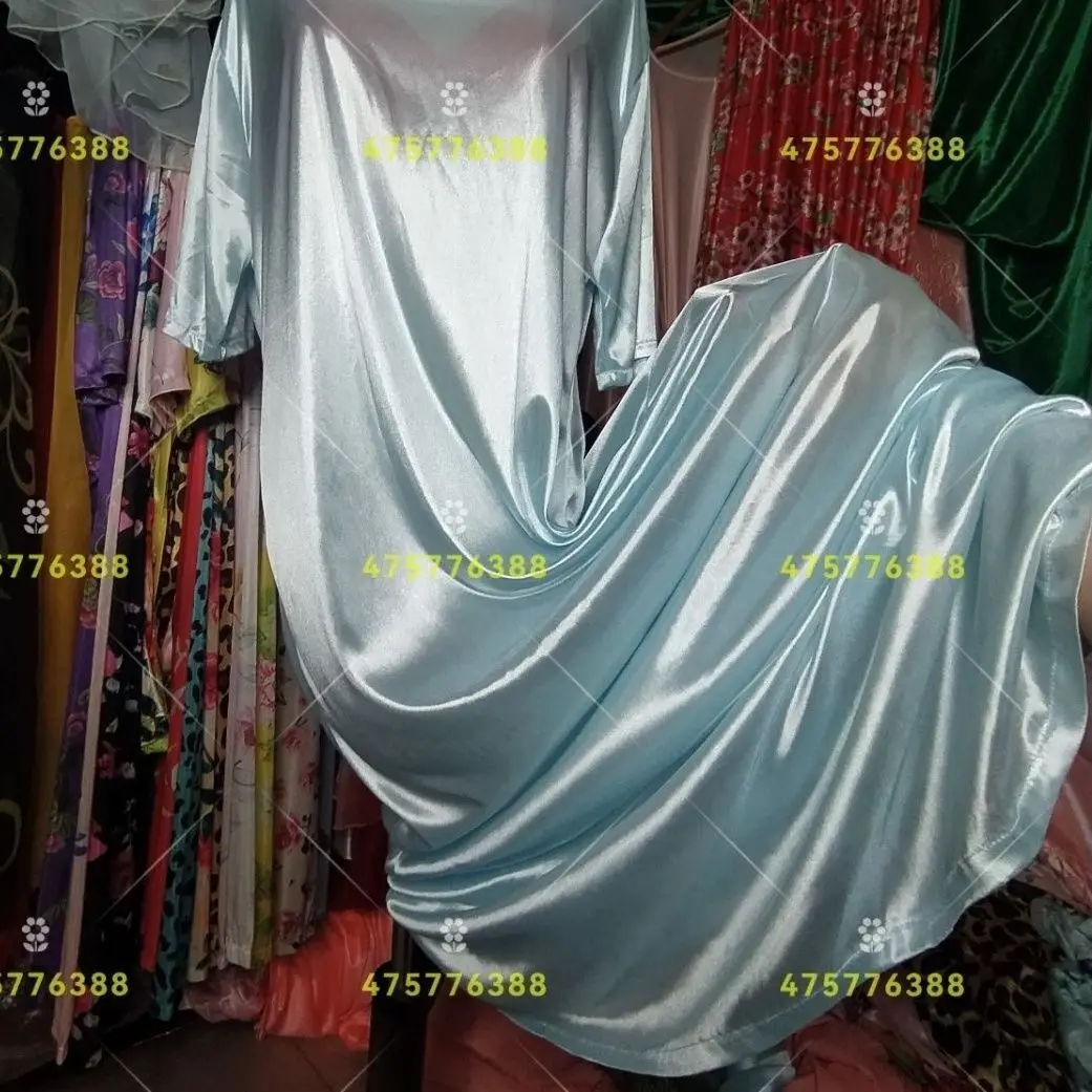 

Glossy Sexy Women Satin Long Dress Short Sleeve Plus Size Loose Sleeping Robe