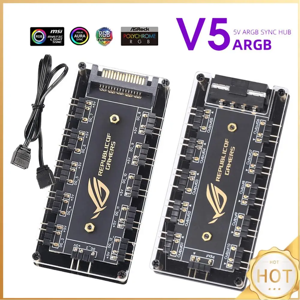 RGB Fan Hub ARGB Cable Splitter Hub Adapter for ASUS/MSI/GIGABYTE Motherboards