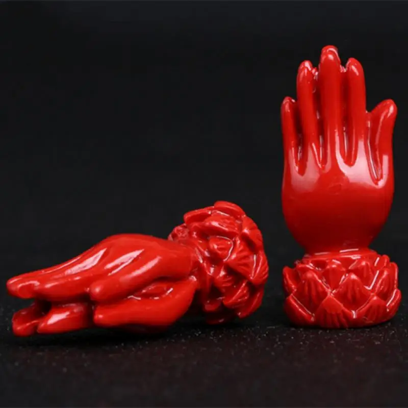 About Carved Red Cinnabar Lotus Buddha Hand Bead statue