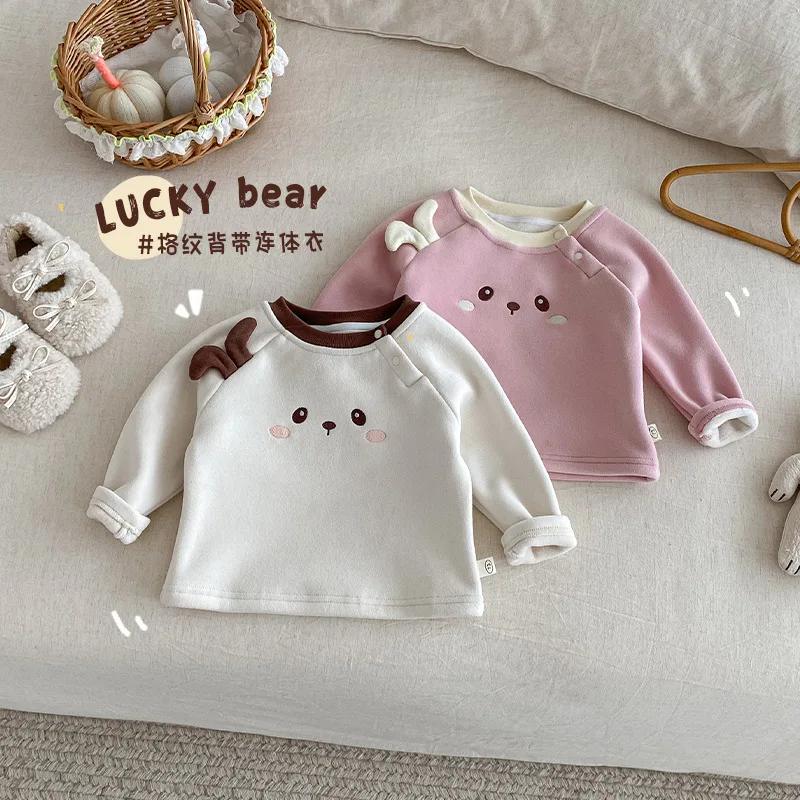 طفل الصوف بذلة 2025 شتاء جديد طفل أنيق متقلب سميكة بذلة ، الأطفال سوبر لطيف تي شيرت