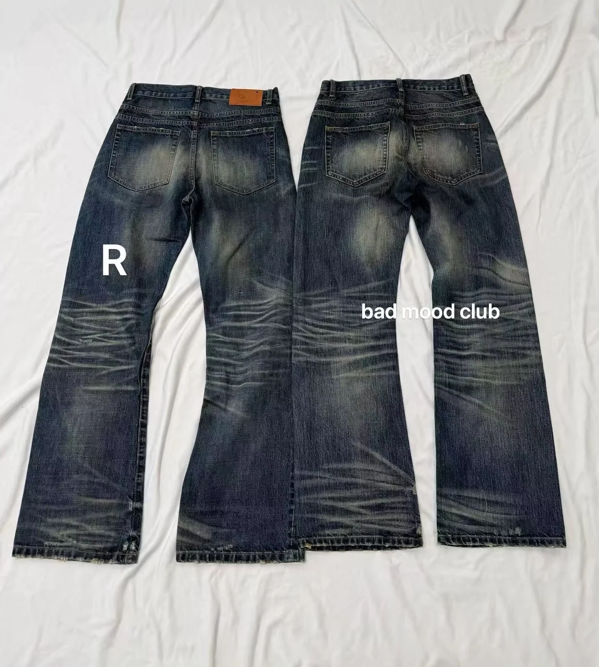 No faith breasted cat whisker pleated indigo red ears red brim jeans bootcut