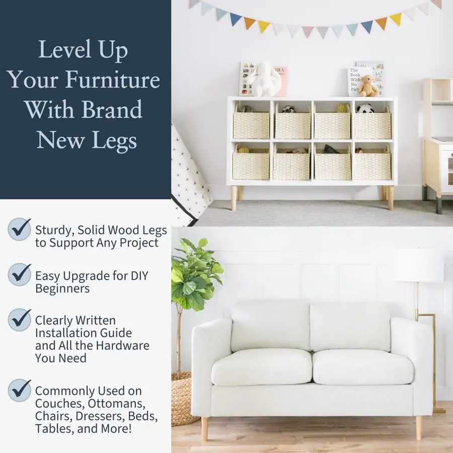 Ash Wood Furniture Legs Full Install Kit Pick Your Size and Color