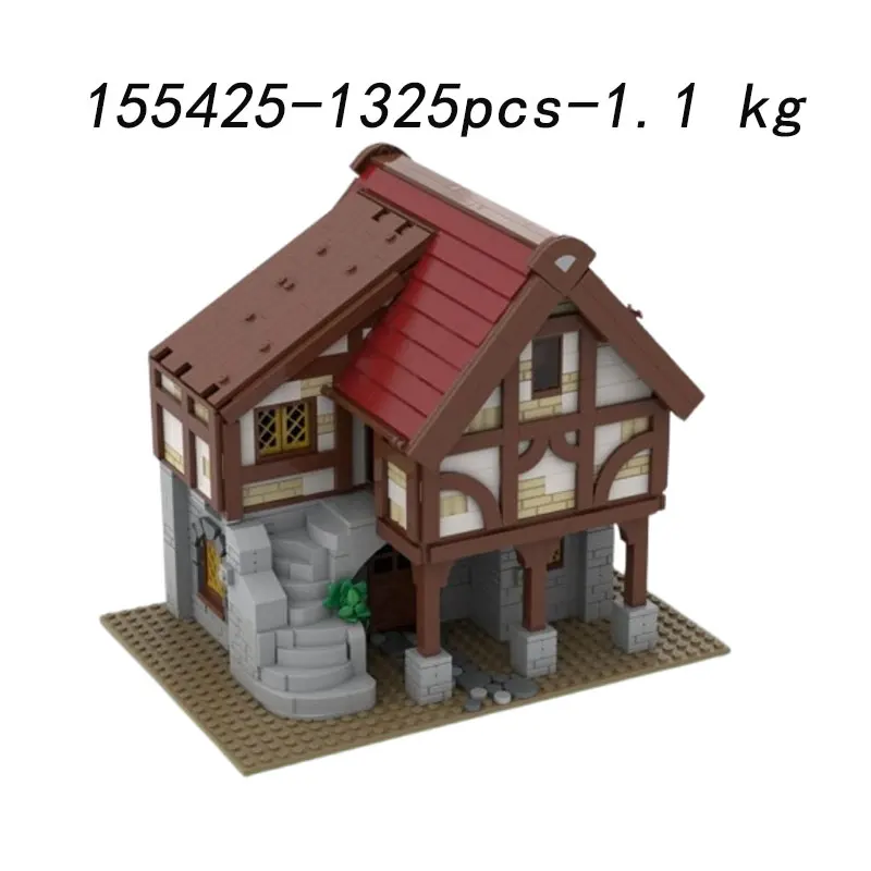 Kleine Partikelmontage-Bausteine MOC-155425 1325 Stück mittelalterliches Haus Schmiedeschäft Schloss Turm Gebäudemodell Spielzeug