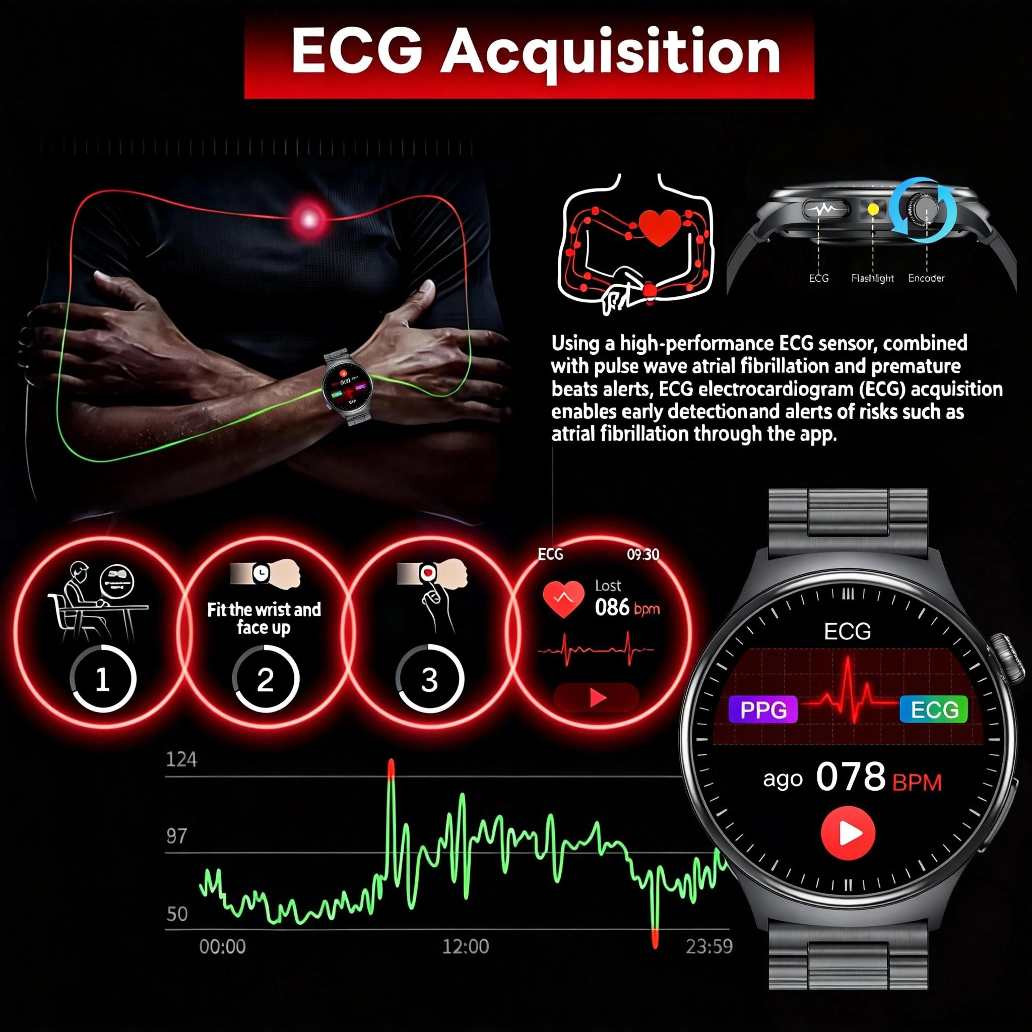 2026 새로운 정확한 신체 건강 분석 스마트워치 남성용 ECG 혈중 지질 요산 혈압 체지방 음성 통화 스마트워치