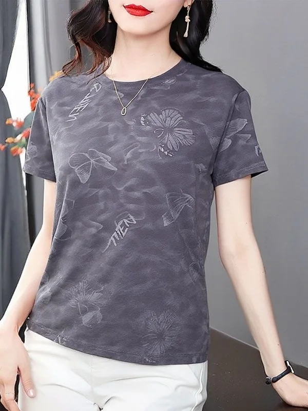 

Свободная футболка с коротким рукавом для мам, летняя, с принтом, дышащая, стройнящая, стильная, для женщин среднего и старшего возраста, модный топ