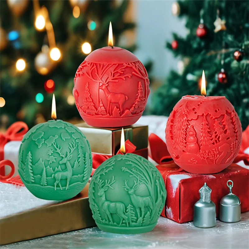 

3D DIY Christmas Tree Ball Candle Silicone Mold Elk Star Ball Candle Mold Christmas Gift Cake Chocolate Mould Soap Molds