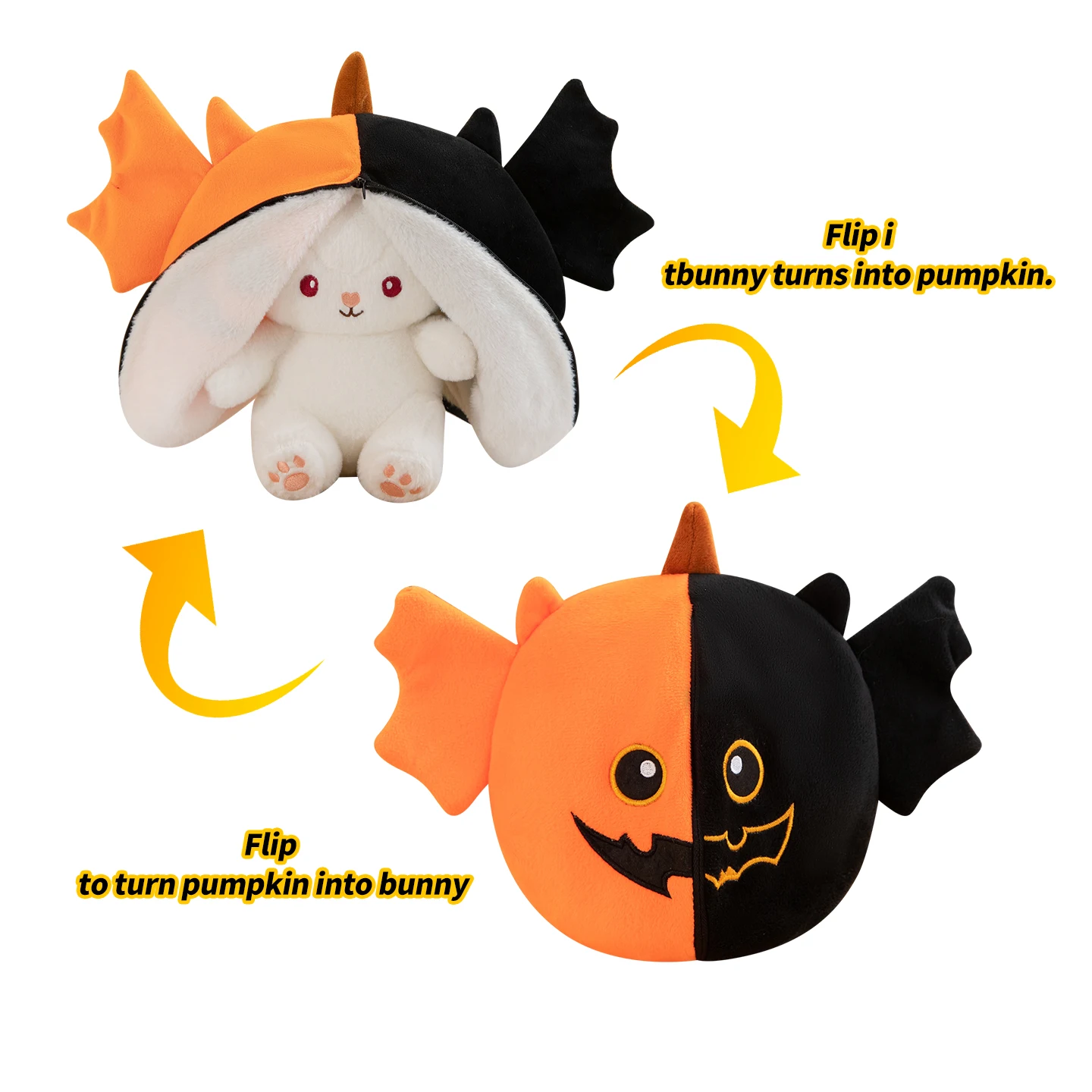 Cross-Border Creative Halloween Witch Ghost Double-Sided Reversible Pumpkin Rabbit Plush Doll Cute Pillow Toy for Children