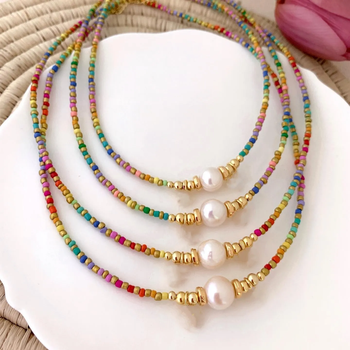 KKBEAD Boho Rainbow Beads Necklaces Choker Gifts Bohemian Summer Jewelry for Women Natural Pearl Necklace Jewellery Accessories