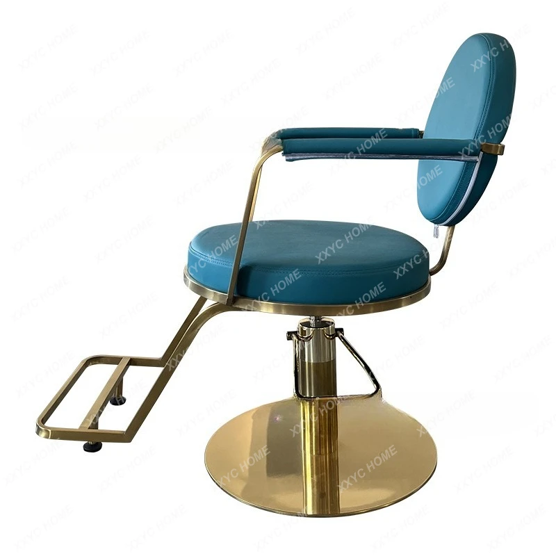 Barbershop chairs, hair salon special light luxury hairdresser chairs, stainless steel gold-plated hair cutting benches