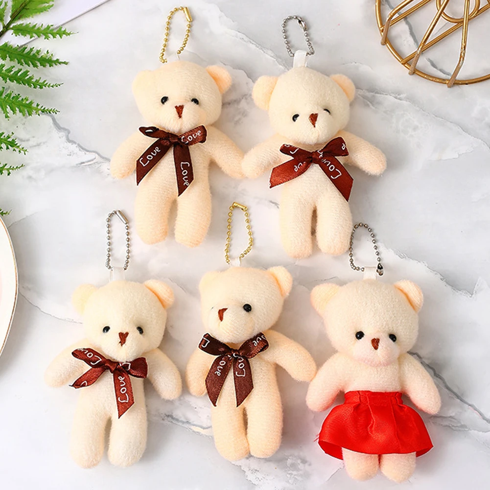 Mini Cute Bear Toys Stuffed Blush Bears Bag Car Key Pendant Children Kawaii Flower Bouquet Gifts Box Decoration Plush Keychains