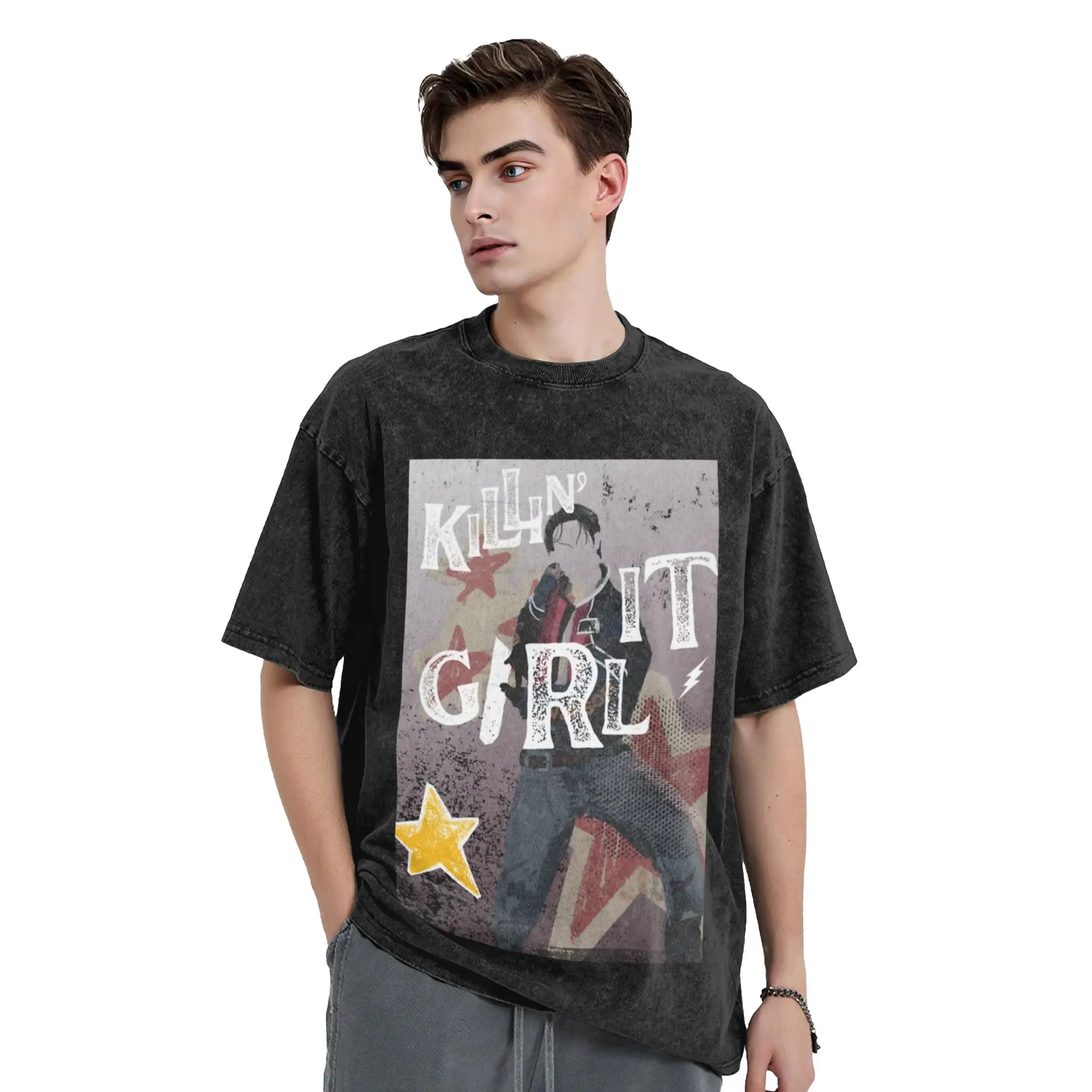 JHOPE - KILLIN  IT GIRL   with TEXT Classic Chic A Washed T Shirt Men's Women's Oversized Cotton Tees Tops