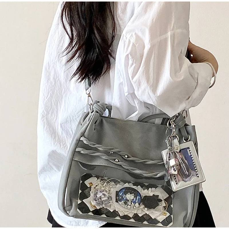 Musical Note Embroidered Tote Bag Transparent Window Badge Doll Display Ita Bag Large Capacity Commute Shoulder/crossbody Bag